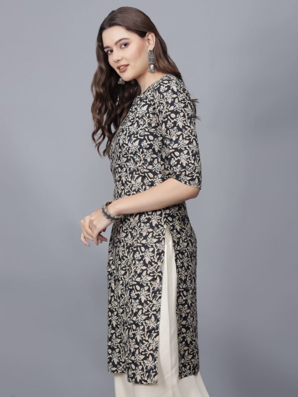 Women's Black Floral Print Pure Cotton Kurta - side - Etraana