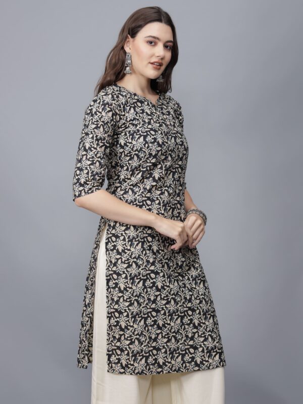 Women's Black Floral Print Pure Cotton Kurta - side - Etraana