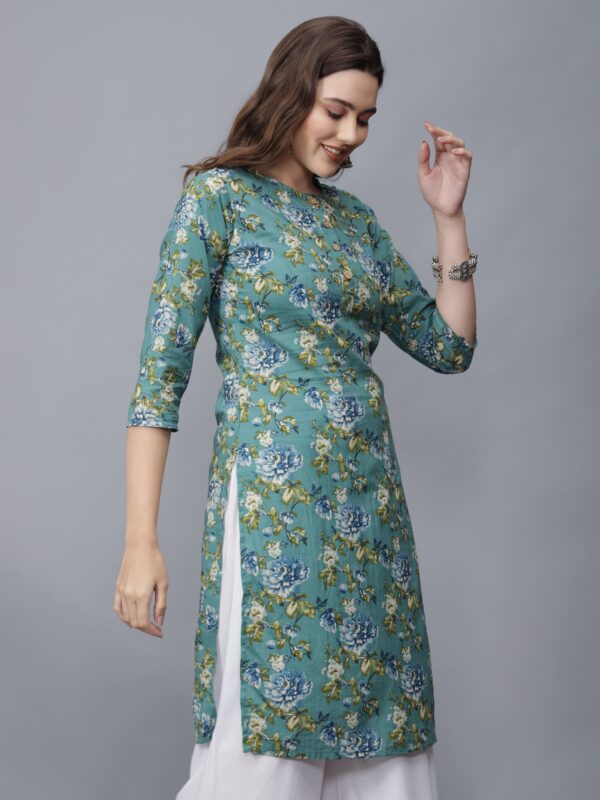 Women Floral Print Pure Cotton Kurta side - Etraana