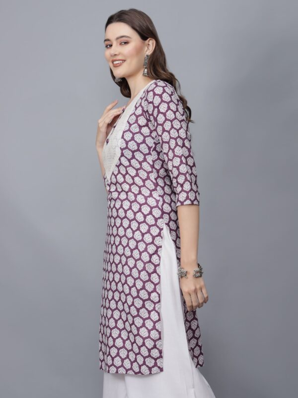 Women's Floral Print Cotton Kurta (Lavender)- Etraana.com