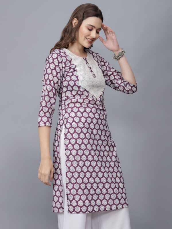 Women's Floral Print Cotton Kurta (Lavender)- Etraana.com