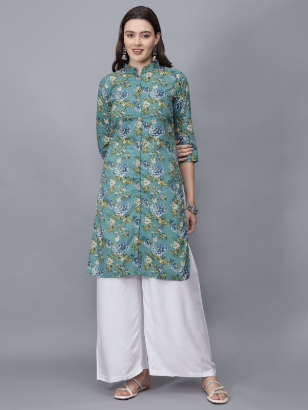 Women's Floral Print Cotton Kurta (green)-etraana.com