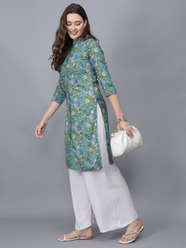 Women's Floral Print Cotton Kurta (green)-etraana.com