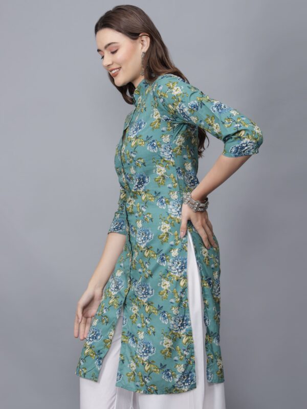 Women's Floral Print Cotton Kurta (green)-etraana.com