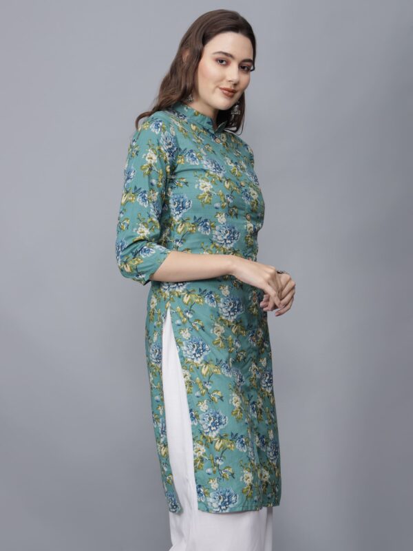 Women's Floral Print Cotton Kurta (green)-etraana.com