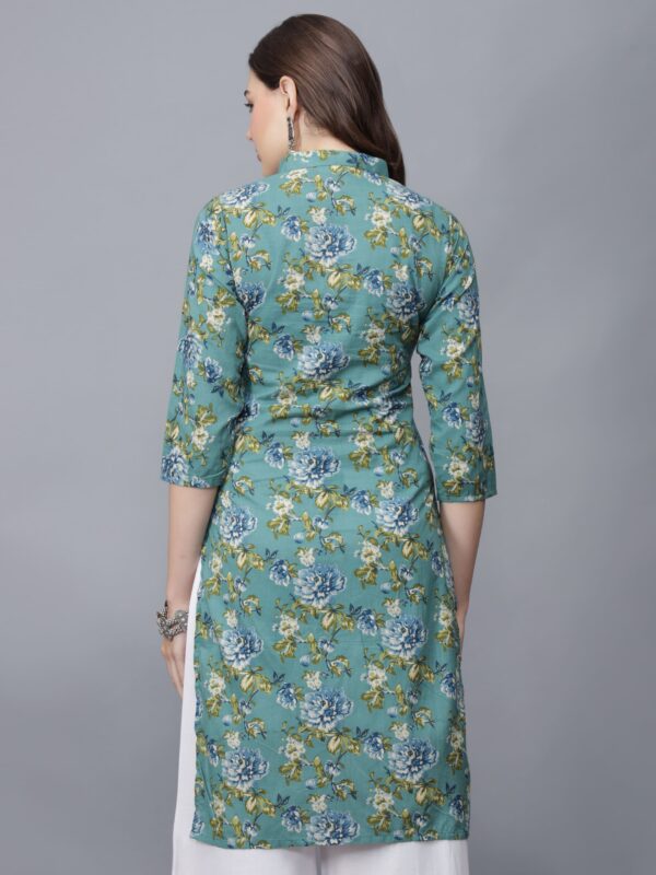 Women's Floral Print Cotton Kurta (green)-etraana.com