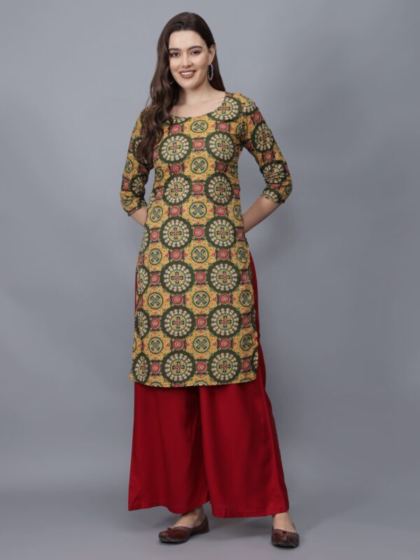 Women's Round Neck Cotton Straight Kurta (Multi-Color)- Etraana