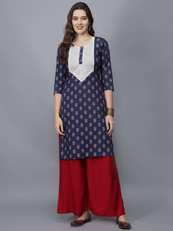 Women's Floral Print Cotton Kurta (Blue) - Etraana.com