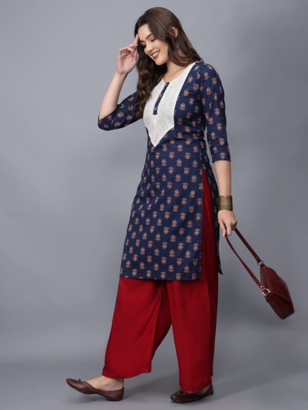 Women's Floral Print Cotton Kurta (Blue) - Etraana.com