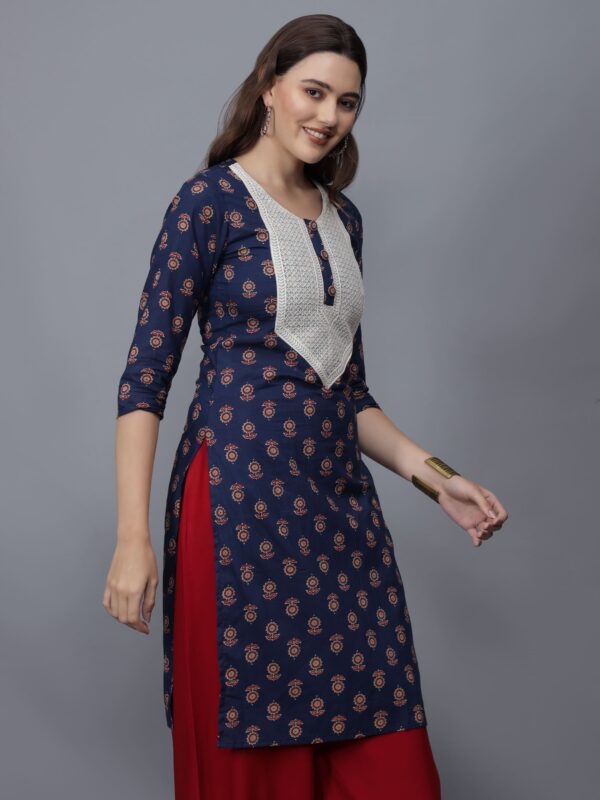 Women's Floral Print Cotton Kurta (Blue) - Etraana.com