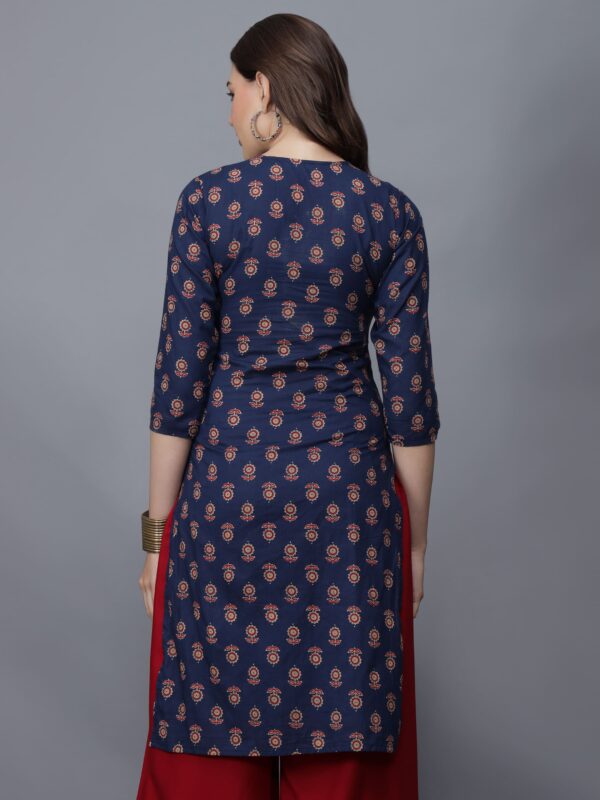 Women's Floral Print Cotton Kurta (Blue) - Etraana.com