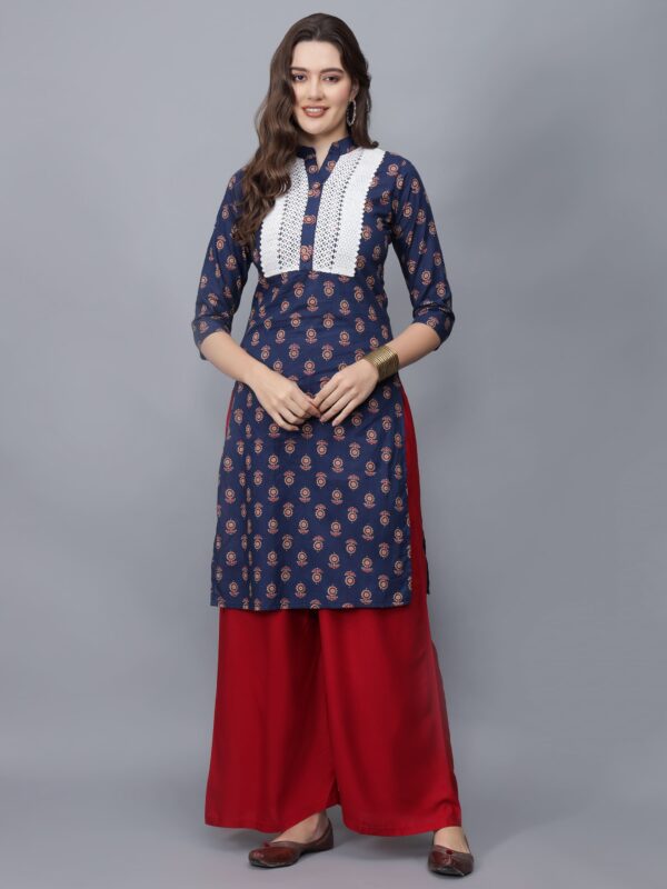 Women's Blue Printed Pure Cotton Straight Kurta - Etraana.com