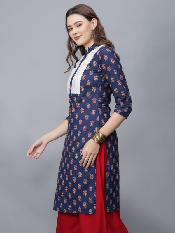 Women's Blue Printed Pure Cotton Straight Kurta - Etraana.com