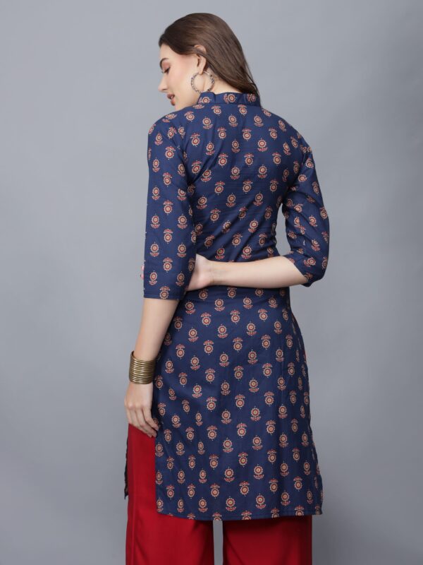 Women's Blue Printed Pure Cotton Straight Kurta - Etraana.com