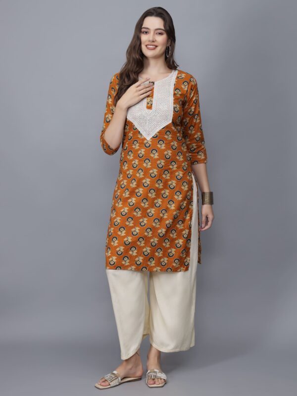 Women's Floral Print Cotton Kurta (Mustard) - Etraana.com