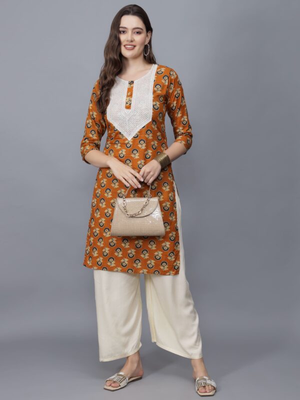 Women's Floral Print Cotton Kurta (Mustard) - Etraana.com