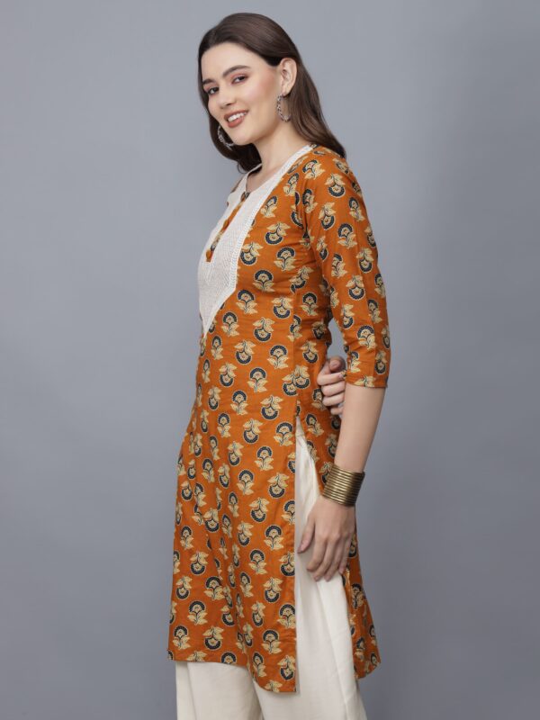 Women's Floral Print Cotton Kurta (Mustard) - Etraana.com