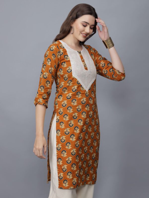 Women's Floral Print Cotton Kurta (Mustard) - Etraana.com