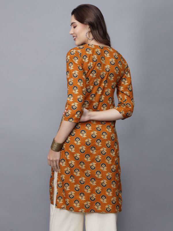 Women's Floral Print Cotton Kurta (Mustard) - Etraana.com