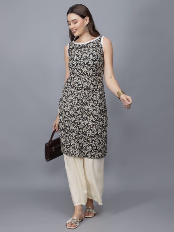 Women's Black Sleeveless Kurti - Etraana