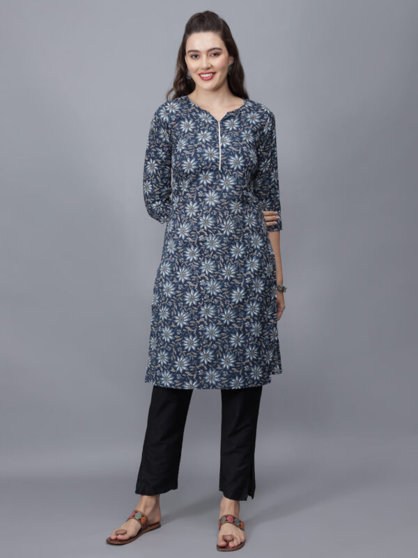 Women's Floral Print Pure Cotton Kurta (Blue) -etraana.com