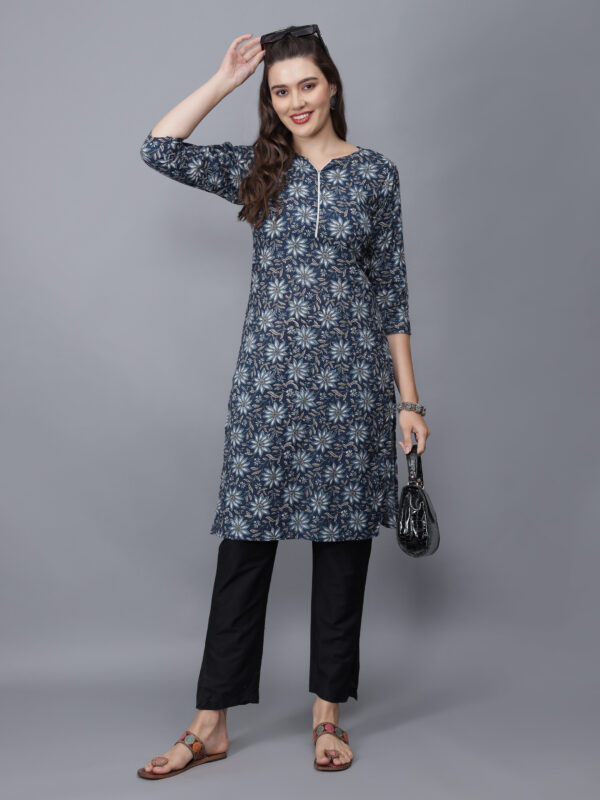 Women's Floral Print Pure Cotton Kurta (Blue) -etraana.com