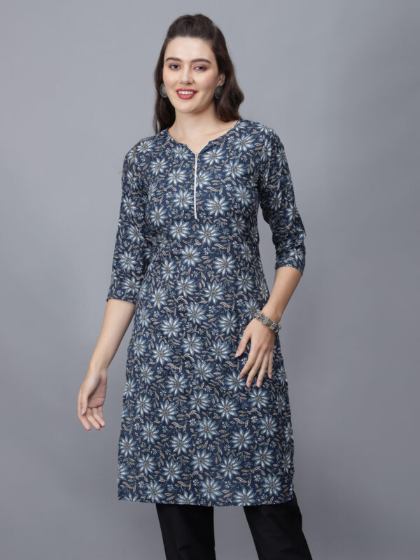 Women's Floral Print Pure Cotton Kurta (Blue) -etraana.com