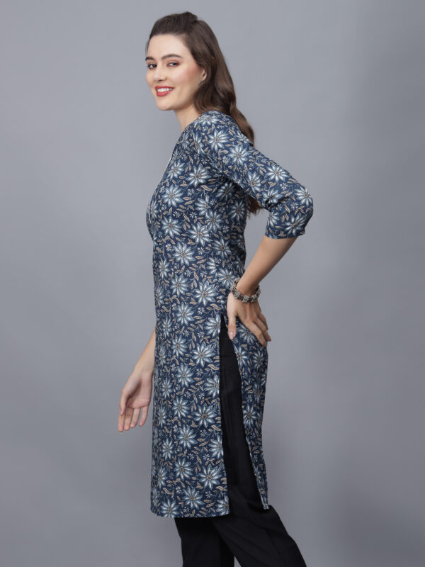 Women's Floral Print Pure Cotton Kurta (Blue) -etraana.com