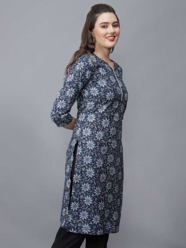 Women's Floral Print Pure Cotton Kurta (Blue) -etraana.com