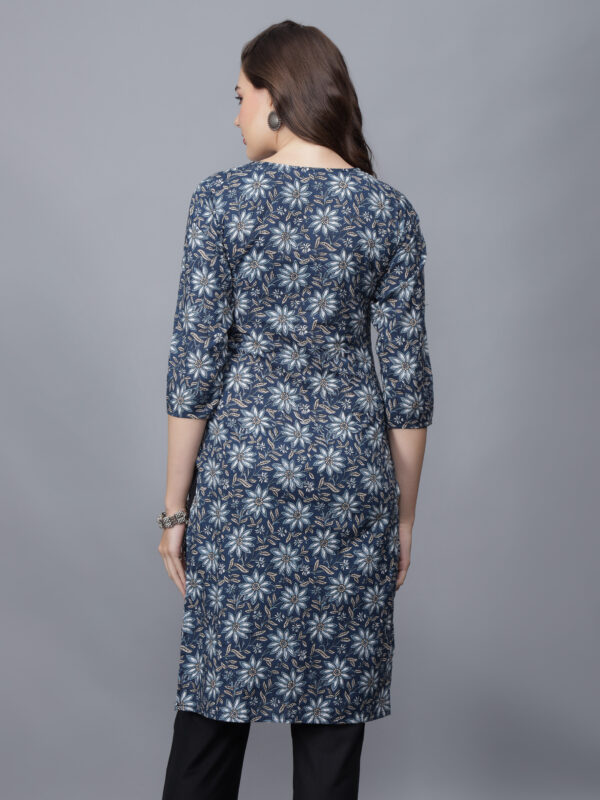 Women's Floral Print Pure Cotton Kurta (Blue) -etraana.com