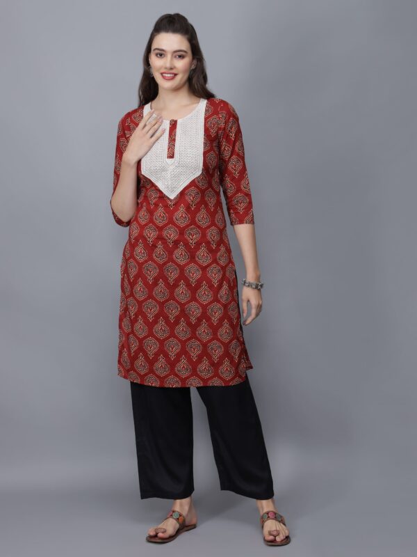 Women's Floral Print Cotton Kurta (Maroon) - Etraana.com