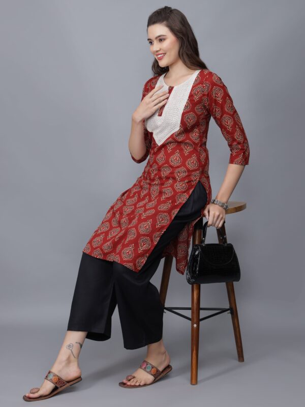 Women's Floral Print Cotton Kurta (Maroon) - Etraana.com