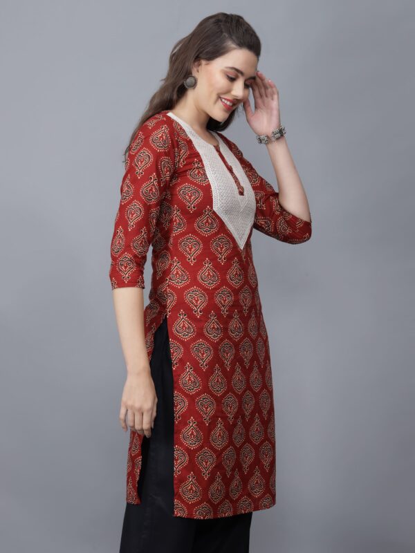 Women's Floral Print Cotton Kurta (Maroon) - Etraana.com