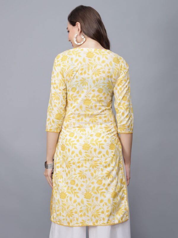 Women's Round-Neck Floral Print Cotton Kurta (Yellow) -Etraana.com