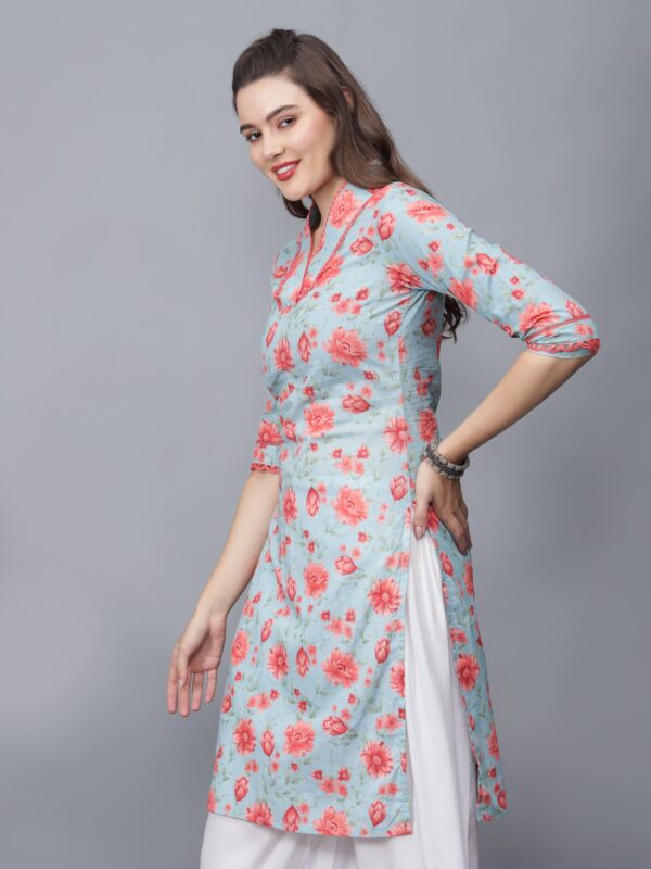 Women Floral Print Cotton A-line Kurta - side- Etrana