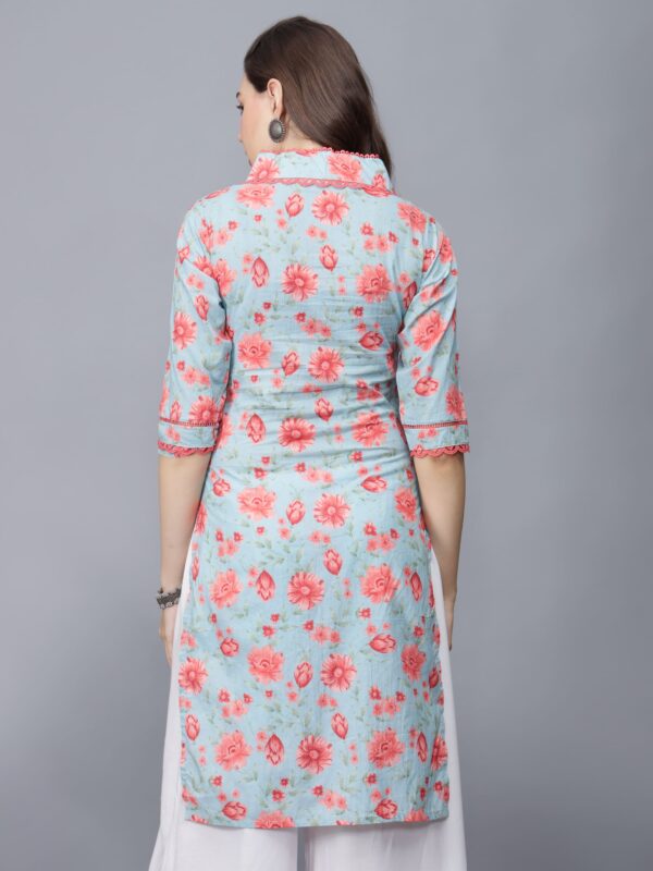 Women Floral Print Cotton A-line Kurta - back- Etrana