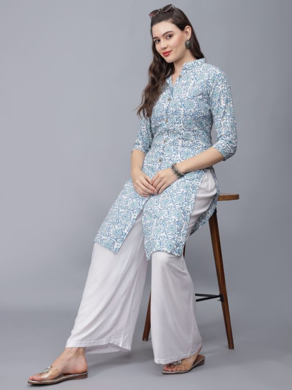 Women's Floral Print Cotton Kurta (Blue)=etraana.com