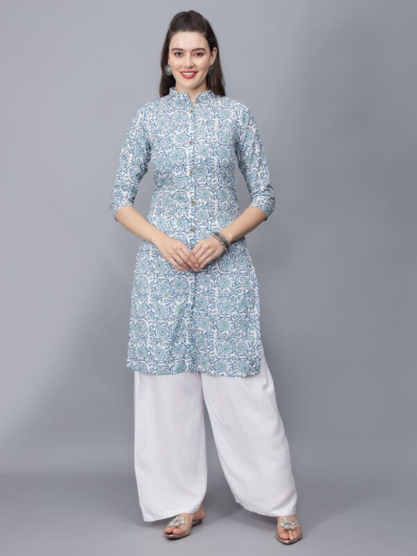 Women's Floral Print Cotton Kurta (Blue)=etraana.com