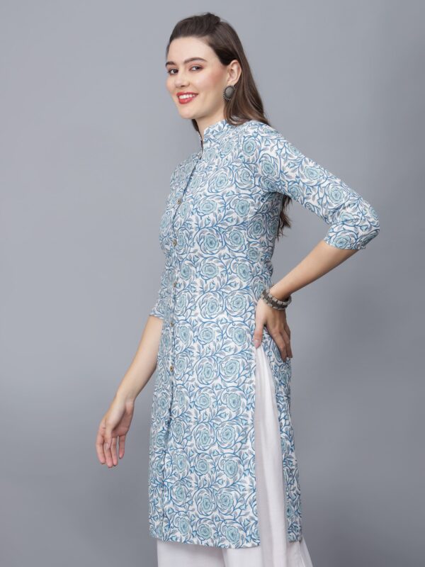 Women's Floral Print Cotton Kurta (Blue)=etraana.com