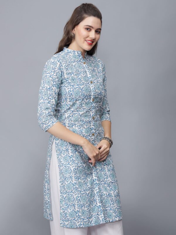 Women's Floral Print Cotton Kurta (Blue)=etraana.com