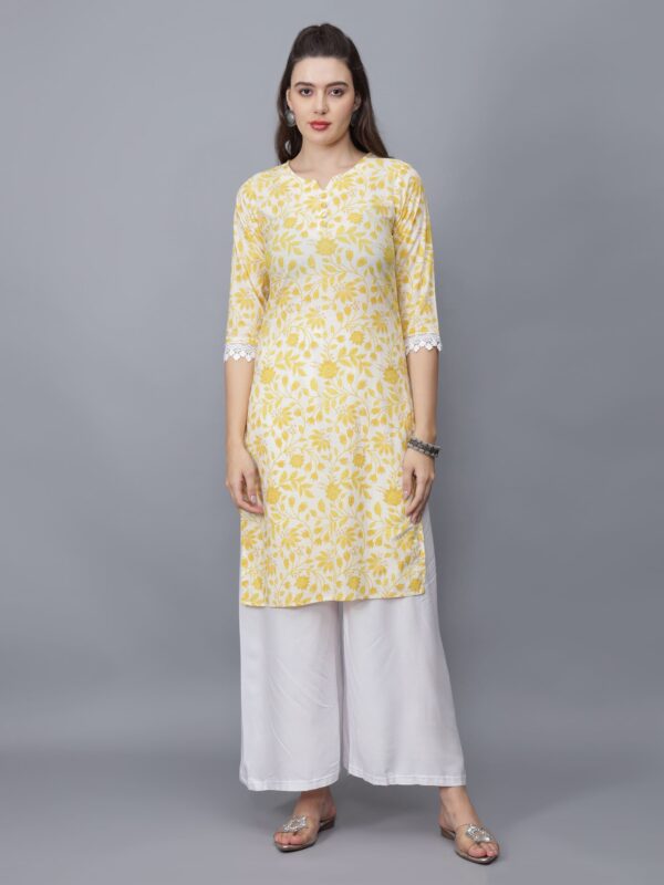 Women's Yellow Floral Print Pure Cotton Straight Kurta - Etraana.com