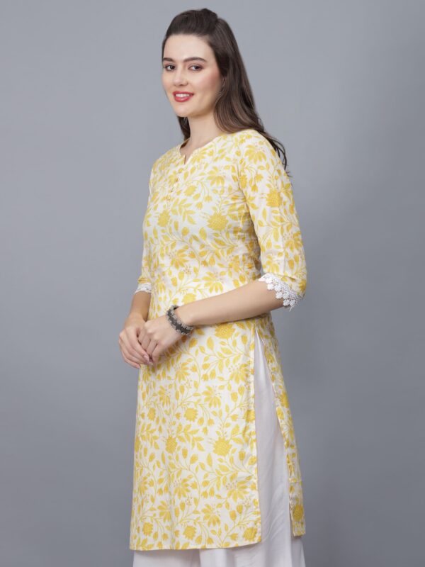 Women's Yellow Floral Print Pure Cotton Straight Kurta - Etraana.com