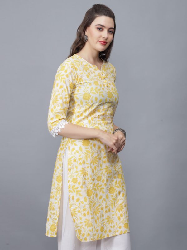 Women's Yellow Floral Print Pure Cotton Straight Kurta - Etraana.com