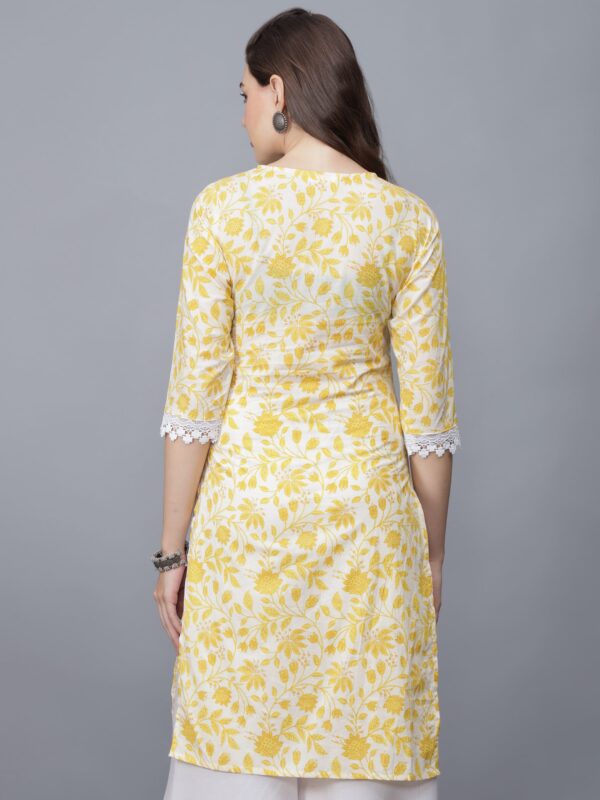 Women's Yellow Floral Print Pure Cotton Straight Kurta - Etraana.com