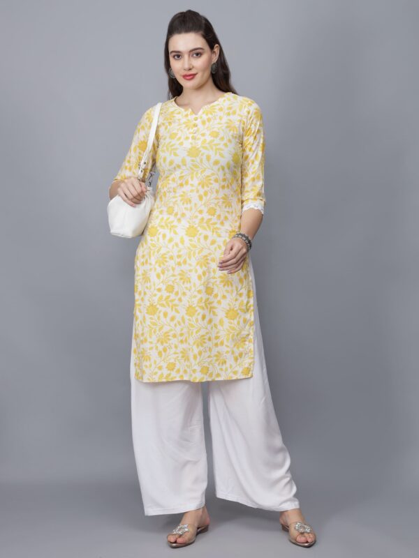 Women's Yellow Floral Print Pure Cotton Straight Kurta - Etraana.com