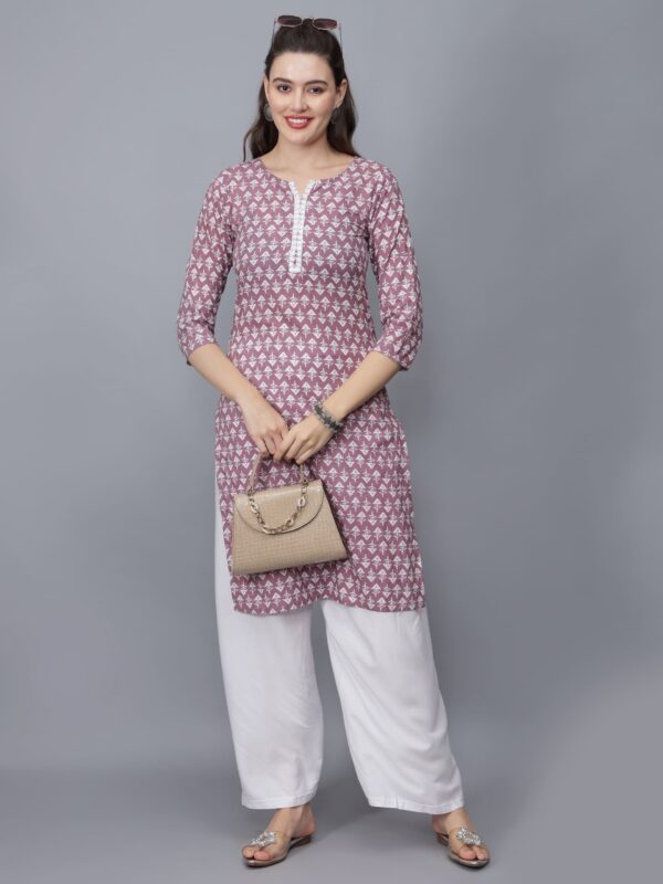 Women Floral Print Pure Cotton Kurta (Purple) - Front Etraana