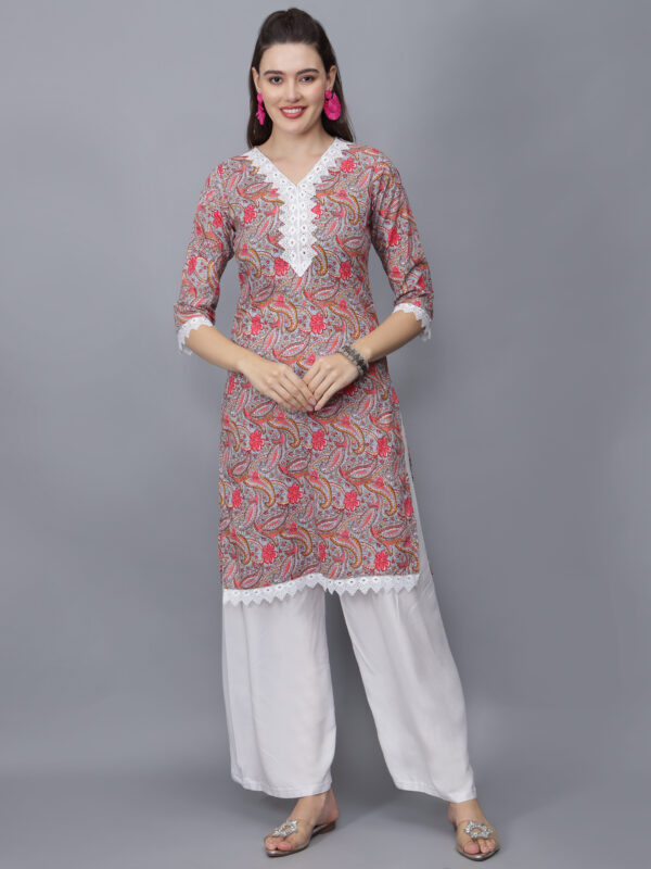 Women's V-Neck Floral Print Cotton Kurta (multicolor)-etraana.com