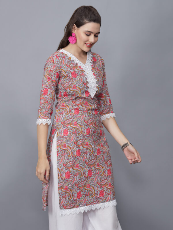 Women's V-Neck Floral Print Cotton Kurta (multicolor)-etraana.com