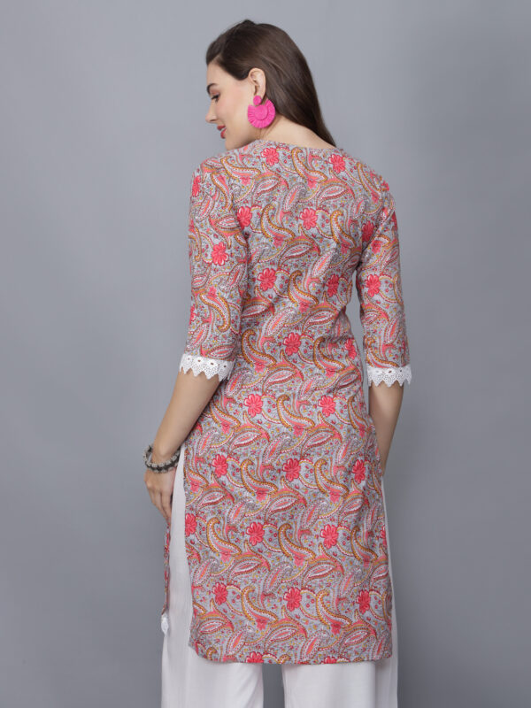 Women's V-Neck Floral Print Cotton Kurta (multicolor)-etraana.com