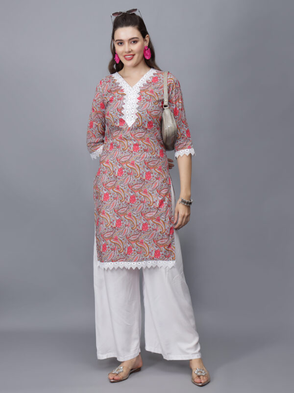 Women's V-Neck Floral Print Cotton Kurta (multicolor)-etraana.com